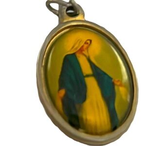 Vintage Italy Blessed Mary Alpha & Omega Religious Medal. Pre Owned